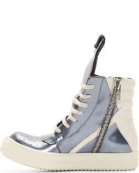 silberne hohe Sneakers aus Leder von Rick Owens