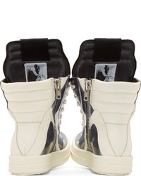 silberne hohe Sneakers aus Leder von Rick Owens