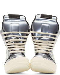 silberne hohe Sneakers aus Leder von Rick Owens