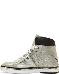 silberne hohe Sneakers aus Leder von Jimmy Choo