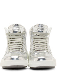 silberne hohe Sneakers aus Leder von Marcelo Burlon County of Milan