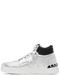 silberne hohe Sneakers aus Leder von VERSACE JEANS COUTURE