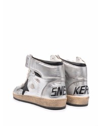 silberne hohe Sneakers aus Leder von Golden Goose