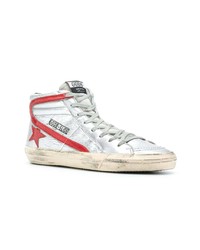 silberne hohe Sneakers aus Leder von Golden Goose Deluxe Brand