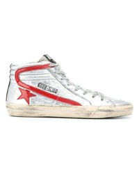 silberne hohe Sneakers aus Leder von Golden Goose Deluxe Brand