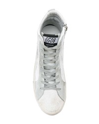 silberne hohe Sneakers aus Leder von Golden Goose Deluxe Brand