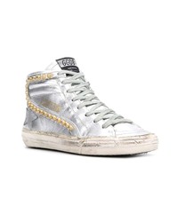 silberne hohe Sneakers aus Leder von Golden Goose Deluxe Brand