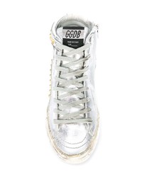 silberne hohe Sneakers aus Leder von Golden Goose Deluxe Brand