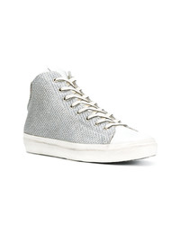 silberne hohe Sneakers aus Leder von Leather Crown