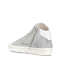 silberne hohe Sneakers aus Leder von Leather Crown