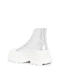 silberne hohe Sneakers aus Leder von Alexander McQueen