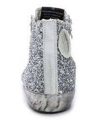 silberne hohe Sneakers aus Pailletten von Golden Goose