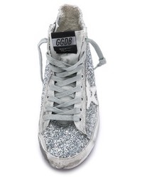 silberne hohe Sneakers aus Pailletten von Golden Goose