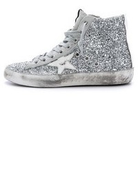 silberne hohe Sneakers aus Pailletten von Golden Goose