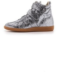 silberne hohe Sneakers aus Pailletten