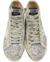 silberne hohe Sneakers aus Pailletten von Golden Goose