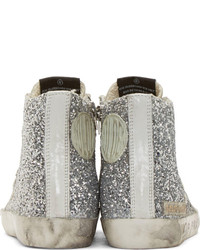 silberne hohe Sneakers aus Pailletten von Golden Goose