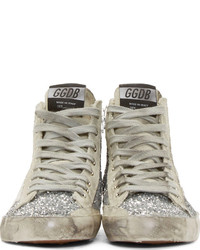 silberne hohe Sneakers aus Pailletten von Golden Goose