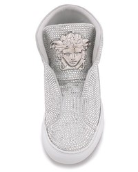 silberne hohe Sneakers aus Pailletten von Versace