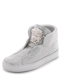 silberne hohe Sneakers aus Pailletten von Versace