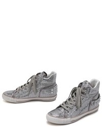 silberne hohe Sneakers aus Pailletten von Ash