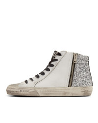 silberne hohe Sneakers aus Pailletten von Golden Goose