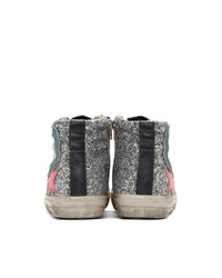 silberne hohe Sneakers aus Pailletten von Golden Goose