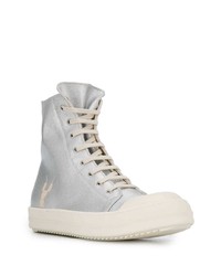 silberne hohe Sneakers aus Segeltuch von Rick Owens DRKSHDW