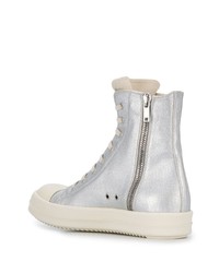 silberne hohe Sneakers aus Segeltuch von Rick Owens DRKSHDW