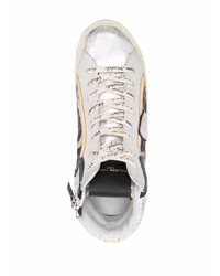 silberne hohe Sneakers aus Wildleder mit Leopardenmuster von Philippe Model Paris