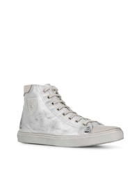 silberne hohe Sneakers von Saint Laurent