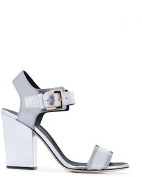 silberne klobige Leder Sandaletten von Sergio Rossi