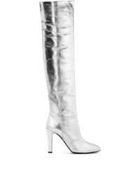 silberne kniehohe Stiefel aus Leder von Giuseppe Zanotti
