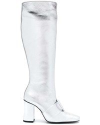 silberne kniehohe Stiefel aus Leder von Dorateymur