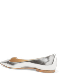 silberne Leder Ballerinas von Jimmy Choo