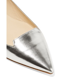 silberne Leder Ballerinas von Jimmy Choo