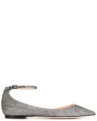 silberne Leder Ballerinas von Jimmy Choo