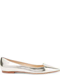 silberne Leder Ballerinas von Jimmy Choo