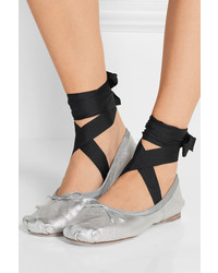 silberne Leder Ballerinas von Miu Miu