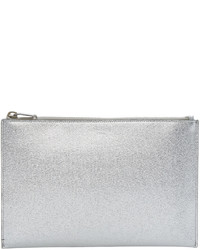 silberne Leder Clutch Handtasche von Saint Laurent