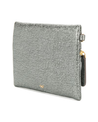 silberne Leder Clutch von Anya Hindmarch