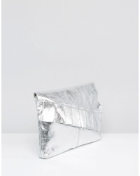 silberne Leder Clutch von Asos