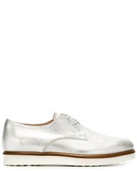 silberne Leder Derby Schuhe von Tod's