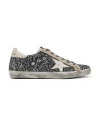 silberne Leder niedrige Sneakers mit Leopardenmuster von Golden Goose Deluxe Brand