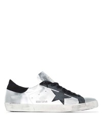 silberne Leder niedrige Sneakers mit Sternenmuster