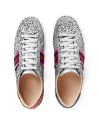 silberne Leder niedrige Sneakers von Gucci