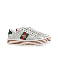 silberne Leder niedrige Sneakers von Gucci