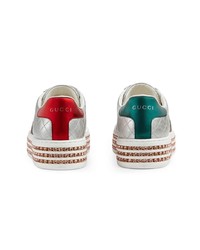 silberne Leder niedrige Sneakers von Gucci