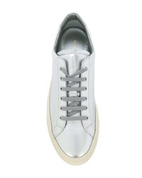 silberne Leder niedrige Sneakers von Common Projects