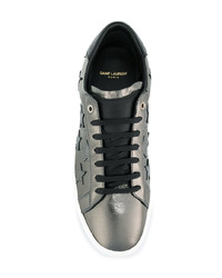 silberne Leder niedrige Sneakers von Saint Laurent